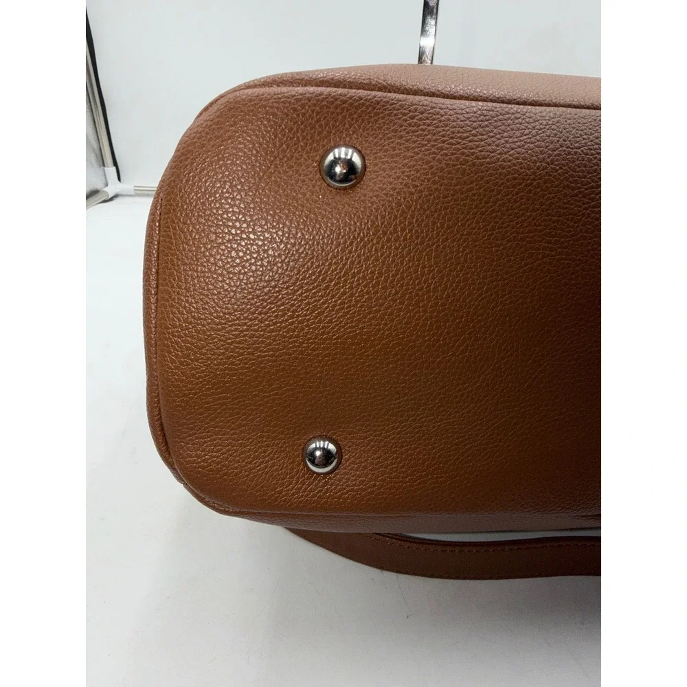 Tignanello Leather Satchel Handbag Brown Black Two Tone Pebbled Zip Top Bag